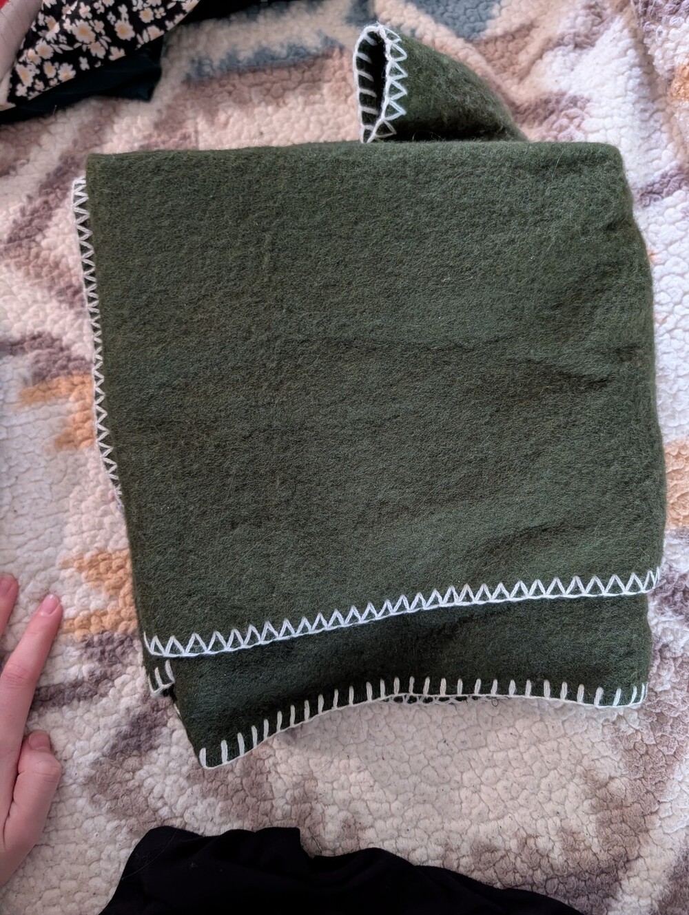 Madewell Olive Green Wool Blanket Stitch Scarf